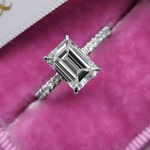 Radiant Halo Engagement Ring with Pavé Setting – 2 Carat Diamond Look